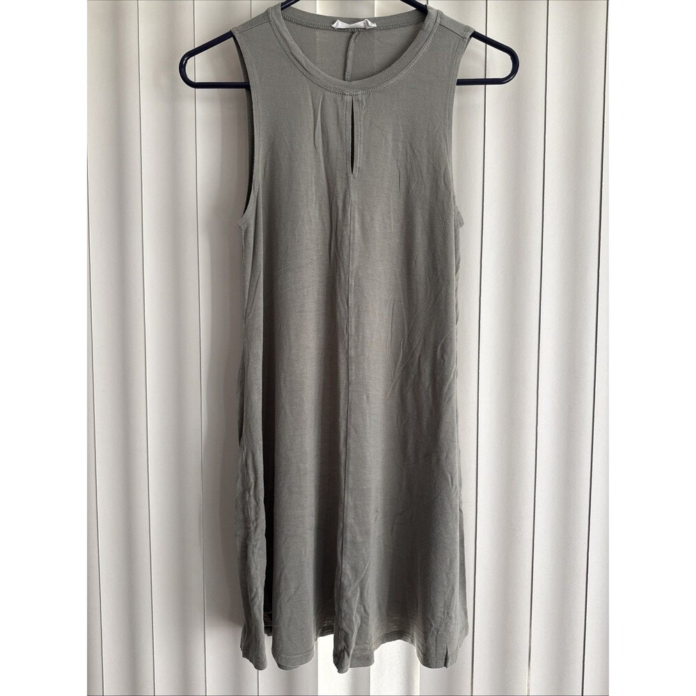 Olive Green Sleeveless T-shirt Swing Dress Small Earthy Minimalist Summer Comfy